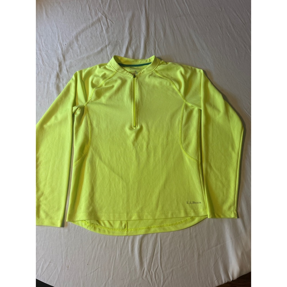 L.L. Bean Quarter-Zip Pullover Women Medium Neon‎ Yellow Excellent High Vis Top